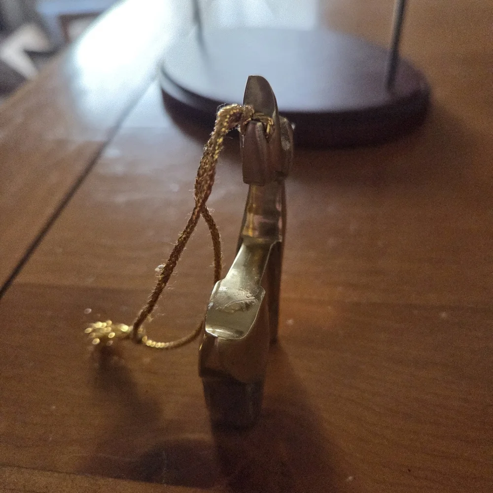 Contemporary Heavy Brass Or Gold Toned Metal Reindeer Ornament